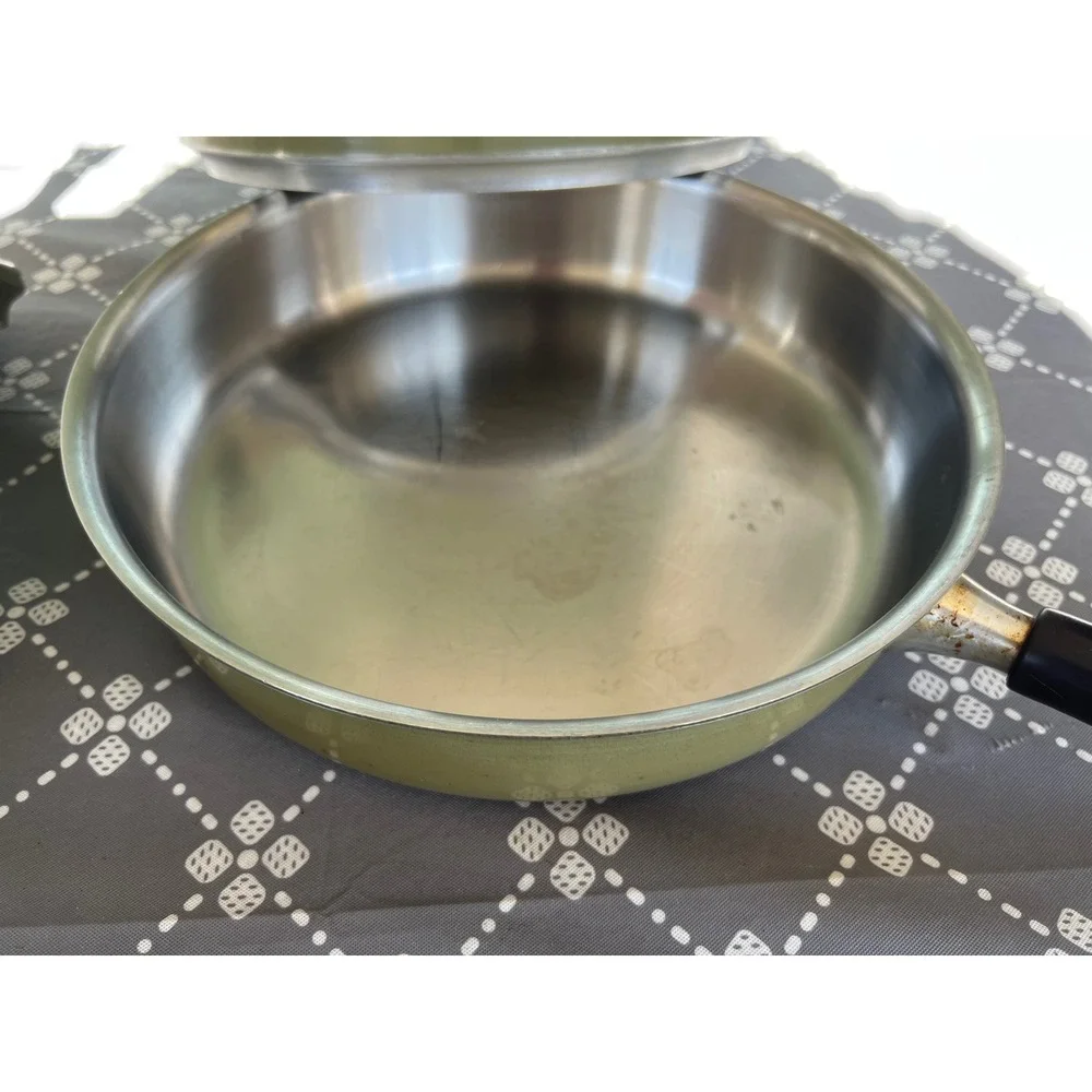 Vintage Avocado Green MCM Cookware Set Skillet Saucepan with Lids 2 Piece Set